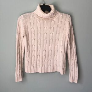 Eddie Bauer Women’s Cream Turtle Neck Cable Knit Cotton Sweater